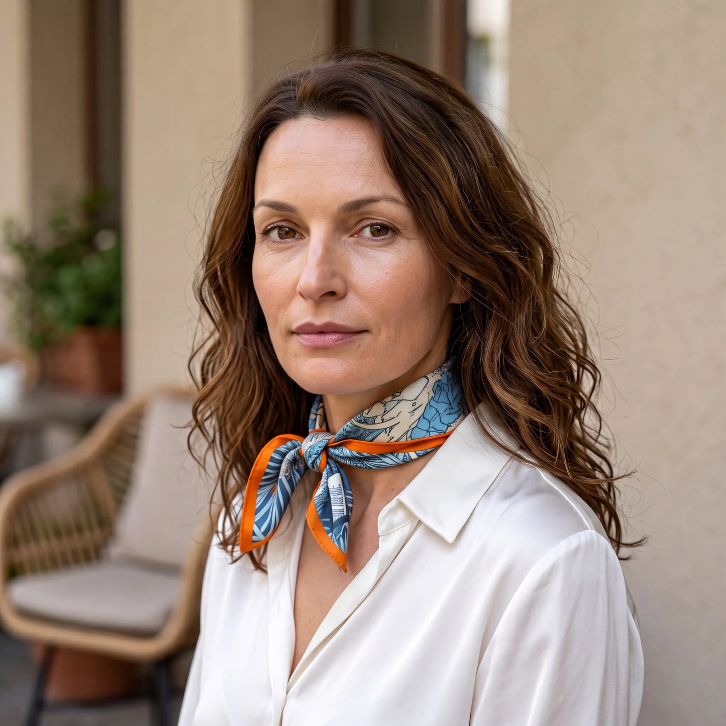 Azure Menagerie – 100% Mulberry Silk Crepe Satin Scarf