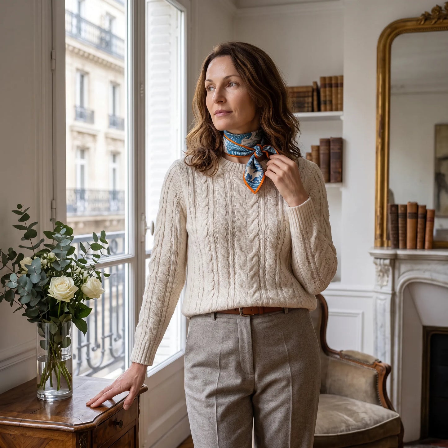 Azure Menagerie – 100% Mulberry Silk Crepe Satin Scarf