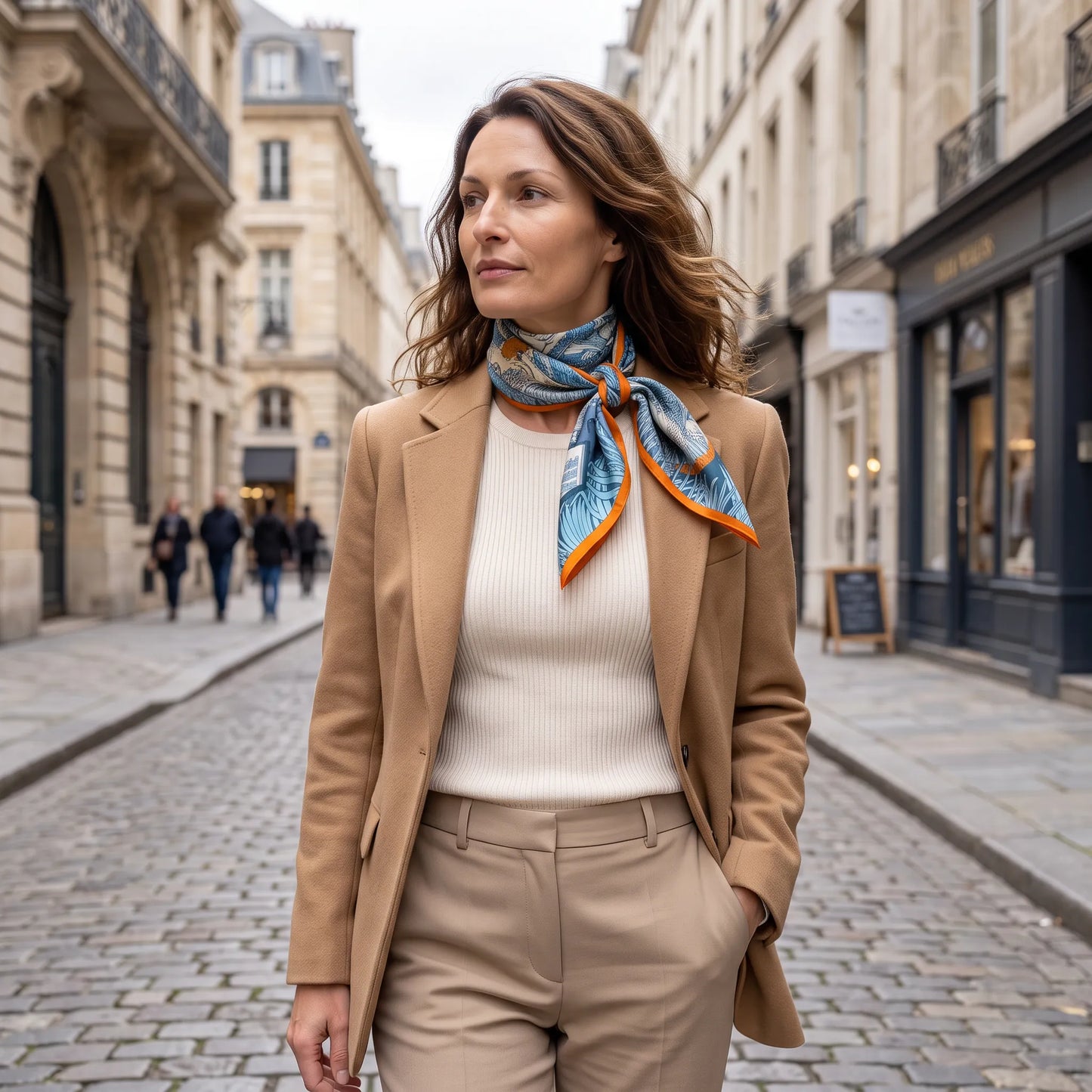 Azure Menagerie – 100% Mulberry Silk Crepe Satin Scarf