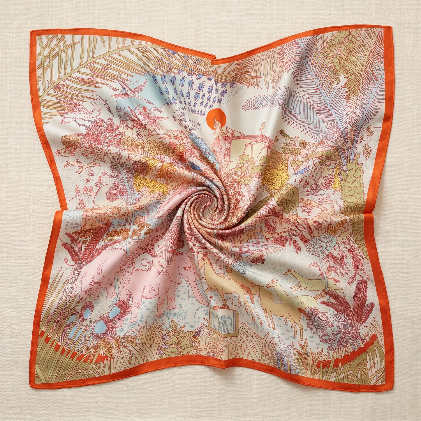 Rose Menagerie – 100% Mulberry Silk Crepe Satin Scarf
