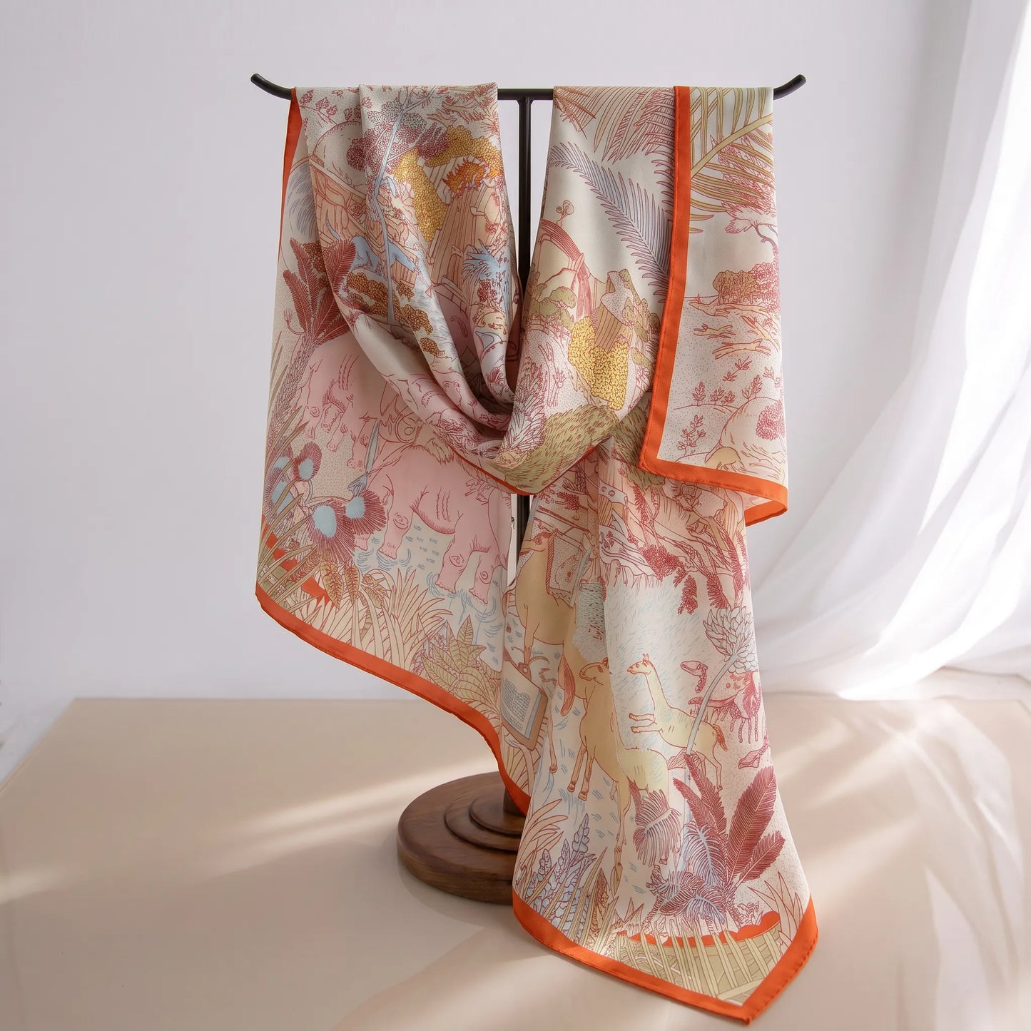 Rose Menagerie – 100% Mulberry Silk Crepe Satin Scarf