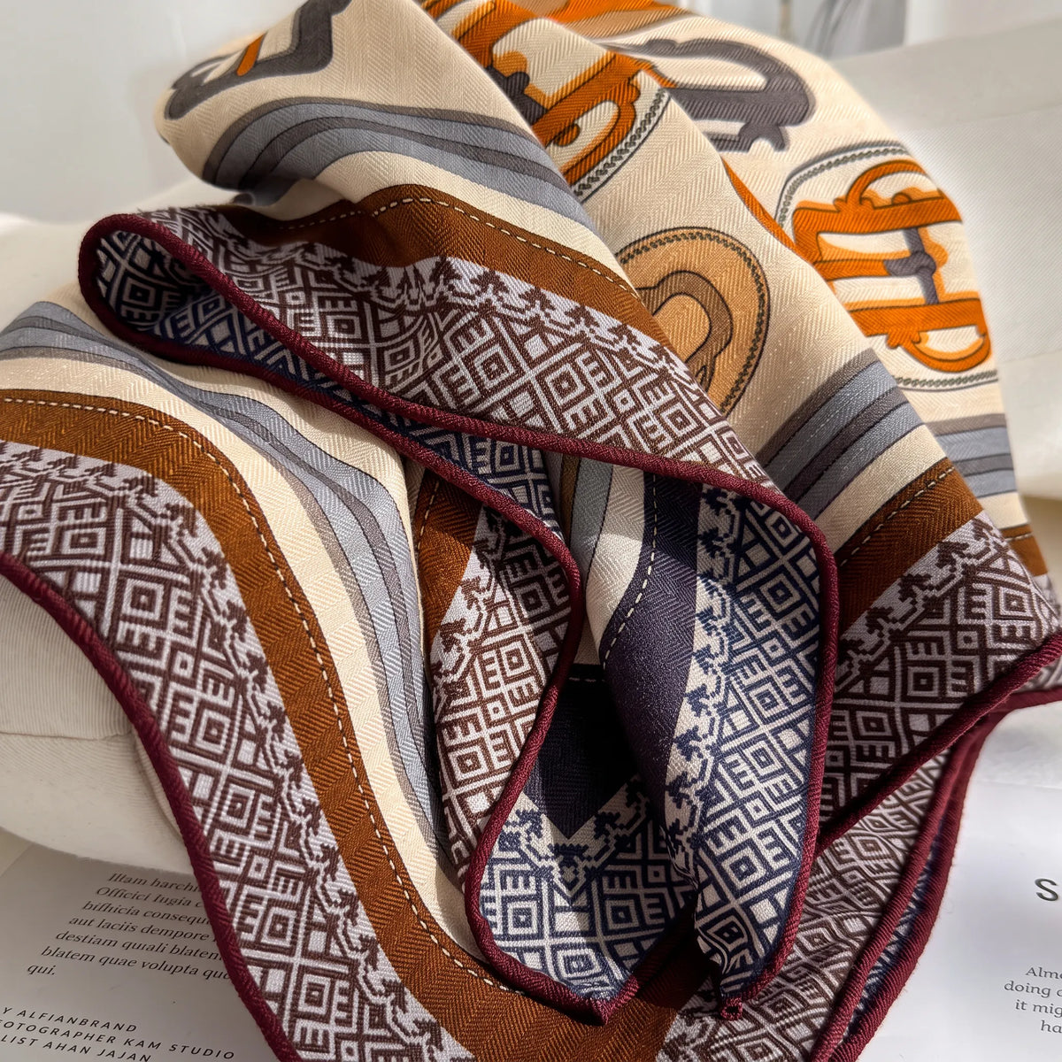 Burlington Motif – Double-Sided 70% Wool 30% Silk Scarf
