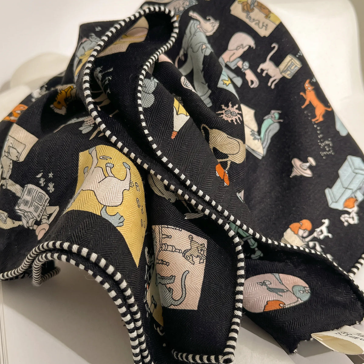 Camden Illustrated – Midnight | Double-Sided 70% Wool 30% Silk Scarf