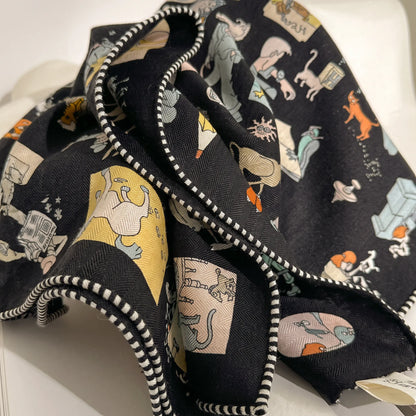 Camden Illustrated – Midnight | Double-Sided 70% Wool 30% Silk Scarf