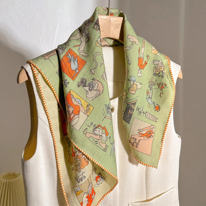 Camden Illustrated – Sage | Double-Sided 70% Wool 30% Silk Scarf