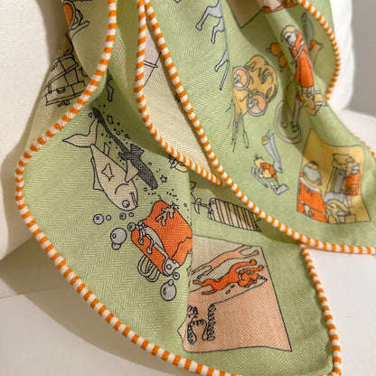 Camden Illustrated – Sage | Double-Sided 70% Wool 30% Silk Scarf
