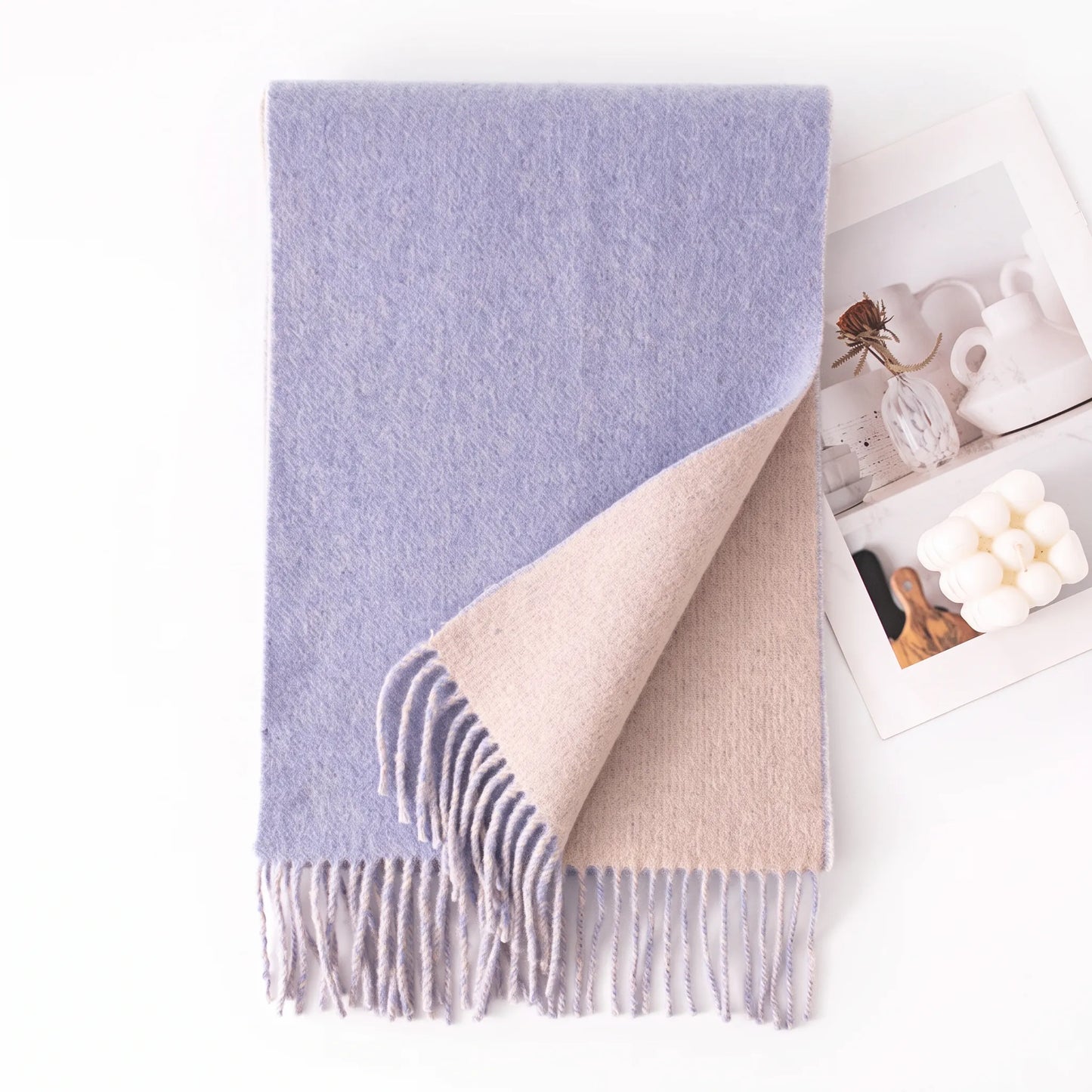 Liora Duo – Double-Sided 100% Wool Scarf | 160g