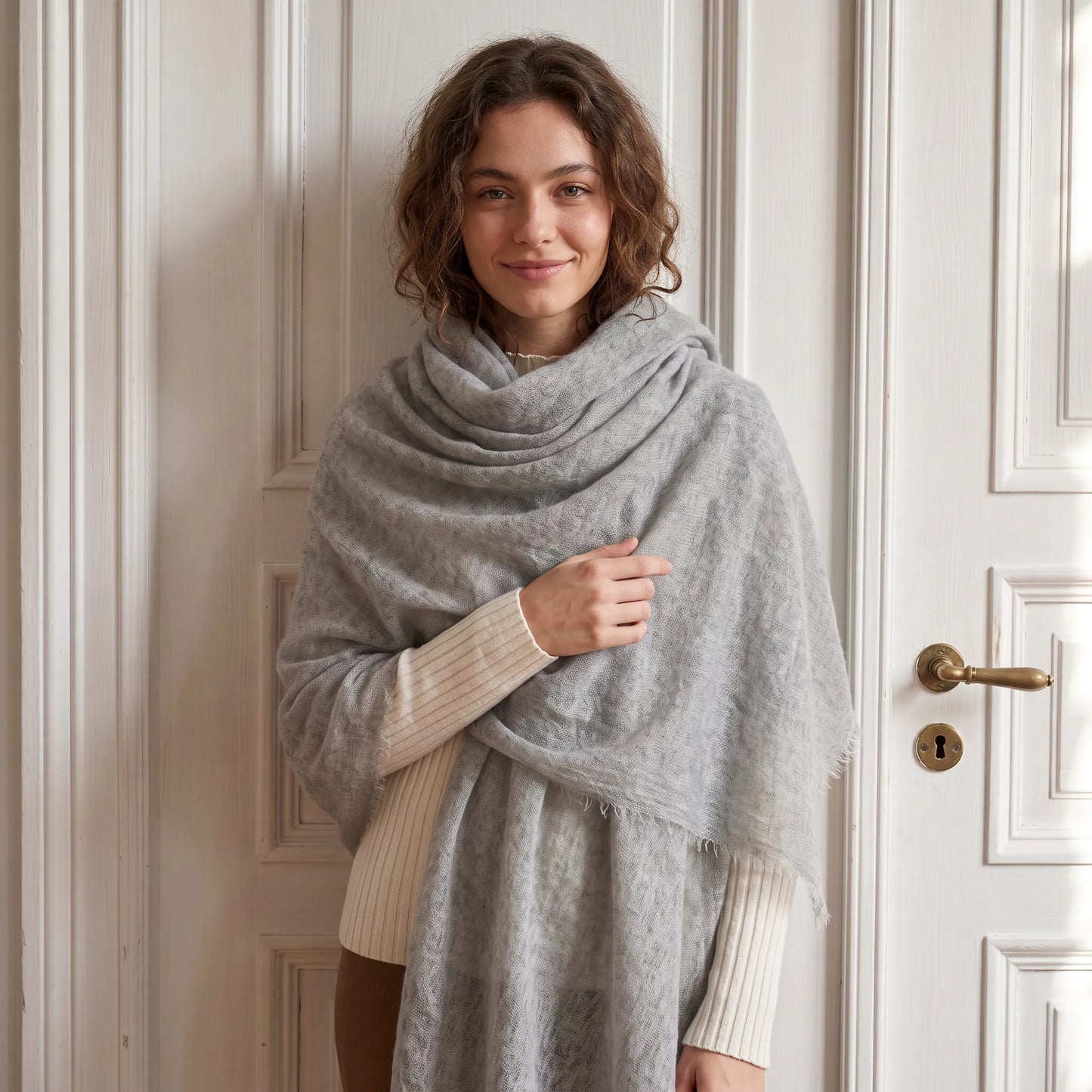 Cloud Ripple – 100% Cashmere Travel Shawl | Ultra-Fine