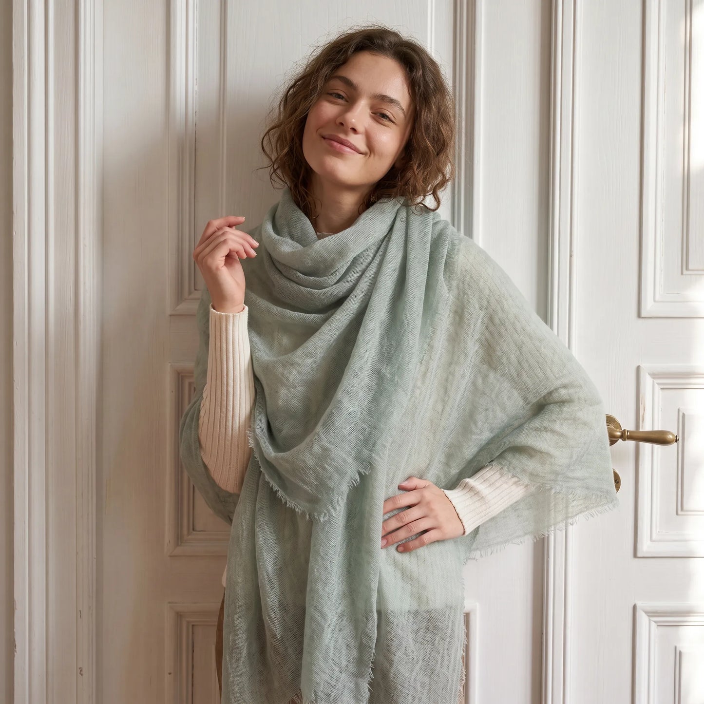 Cloud Ripple – 100% Cashmere Travel Shawl | Ultra-Fine